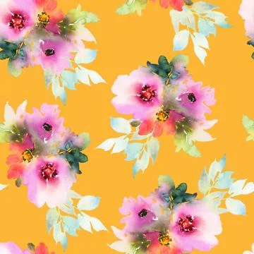 Seamless pattern with flowers watercolor Stock Illustration