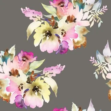 Seamless pattern with flowers watercolor Illustrazione stock