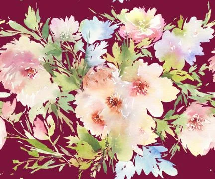 Seamless pattern with flowers watercolor Stock Illustration