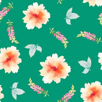 Seamless pattern with flowers watercolor Stock Illustration