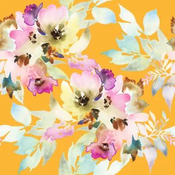 Seamless pattern with flowers watercolor Stock Illustration