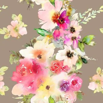 Seamless pattern with flowers watercolor Stock Illustration