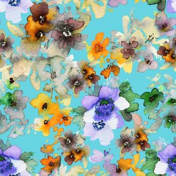 Seamless pattern with flowers watercolor Stock Illustration