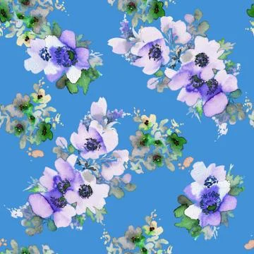 Seamless pattern with flowers watercolor Stock Illustration