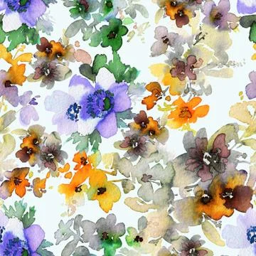 Seamless pattern with flowers watercolor Stock Illustration