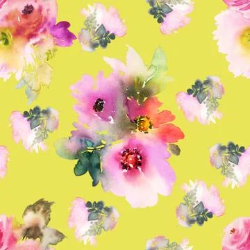 Seamless pattern with flowers watercolor Stock Illustration