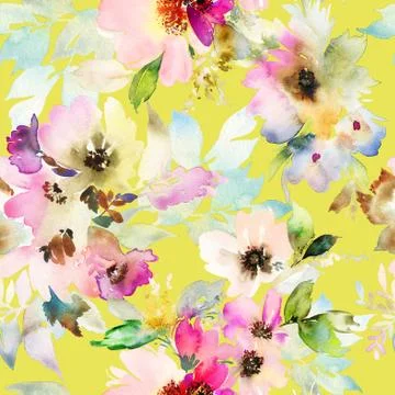 Seamless pattern with flowers watercolor Stock Illustration