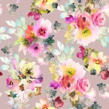 Seamless pattern with flowers watercolor Stock Illustration