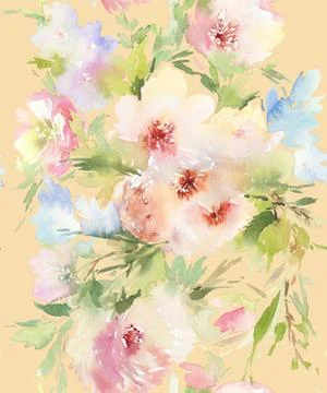 Seamless pattern with flowers watercolor Stock Illustration