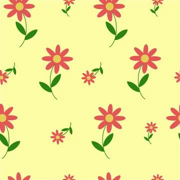 Seamless pattern with flowers on a yellow background Stock Illustration