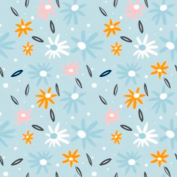 Seamless pattern with flowers,branches. Creative floral texture. Creative kids Stock Illustration