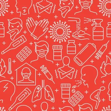 Seamless pattern with flu and coronavirus symptoms and protection Illustrazione stock