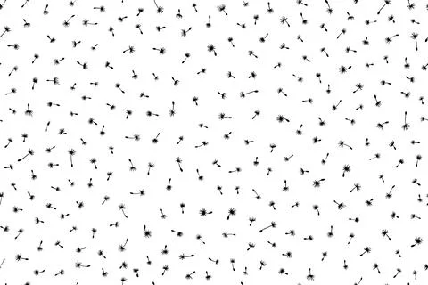 Seamless pattern fluff silhouette dandelion on white background Stock Illustration