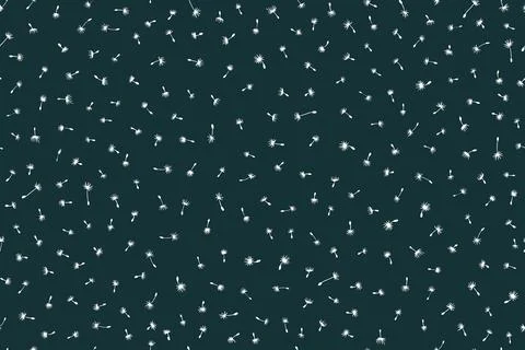Seamless pattern fluff white silhouette dandelion on dark background Stock Illustration