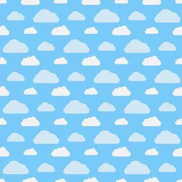 Seamless pattern of fluffy clouds on blue sky background Stock Illustration