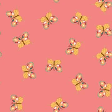 Seamless pattern flutter groovy butterfly cartoon vector Stock Illustration