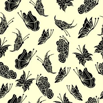 Seamless pattern with fluttering and beautiful butterflies Stock Illustration