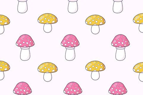 Seamless pattern of fly agarics. Autumn print. Forest mushrooms. Vector ill.. Illustrazione stock