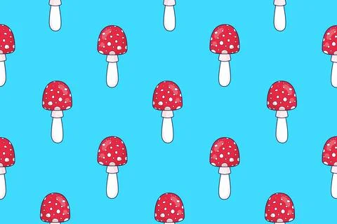 Seamless pattern of fly agarics. Autumn print. Forest mushrooms. Vector ill.. Illustrazione stock