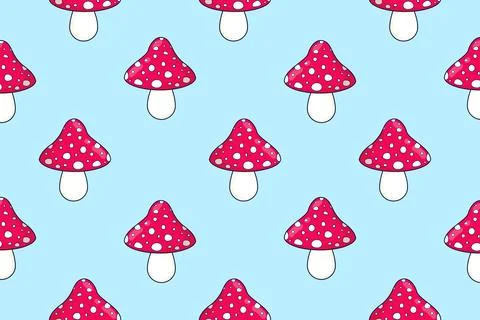Seamless pattern of fly agarics. Autumn print. Forest mushrooms. Vector ill.. Illustrazione stock