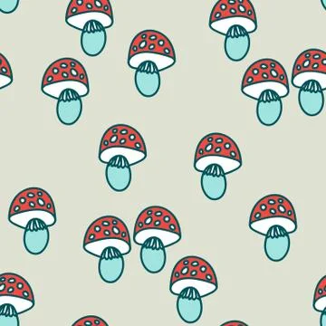 Seamless pattern with fly agarics. Color funny cartoon print. Stock Illustration