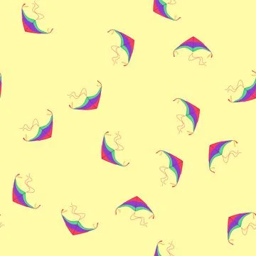 Seamless pattern fly kite cartoon vector Stock Illustration