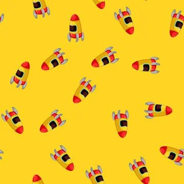 Seamless pattern fly rocket toy cartoon vector Stock Illustration
