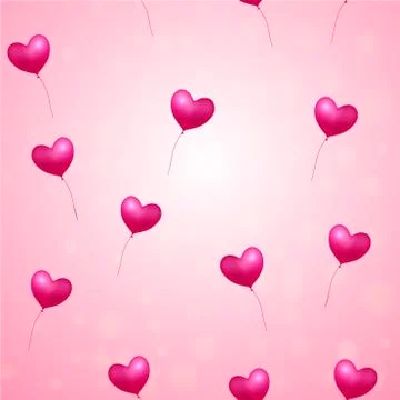 Seamless pattern with flying balloon hearts on pink background. Vector. Stock Illustration