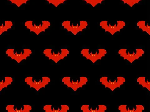 Seamless pattern with flying bats for Halloween decor. Red bat silhouettes .. Stock Illustration