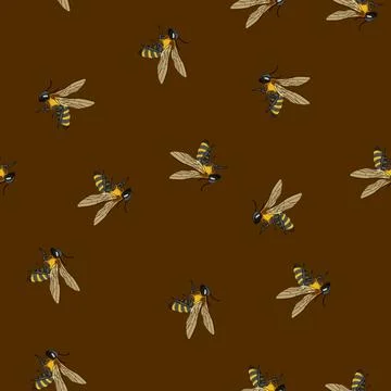 Seamless pattern Flying bee creating honey and pollinating flowers 스톡 일러스트