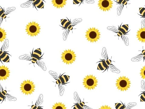 Seamless Pattern with flying bees. Stock Illustration