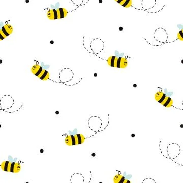 Seamless Pattern with flying bees. Stock Illustration