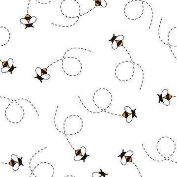 Seamless Pattern with flying bees. Vector Cartoon black and yellow bees isolated Illustrazione stock