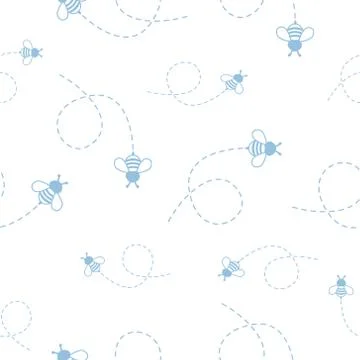 Seamless Pattern with flying bees. Vector Cartoon black and yellow bees isolated Illustrazione stock