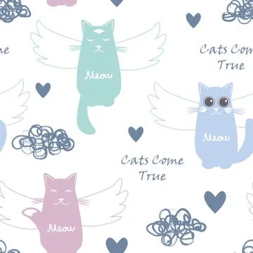Seamless pattern with flying cats Stock Illustration