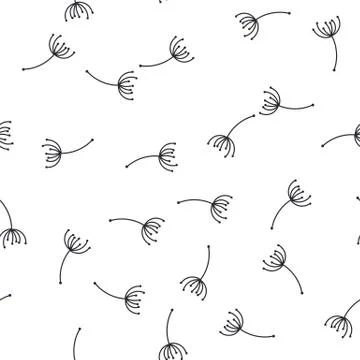 Seamless pattern with flying dandelion seeds or achenes on white background Stock Illustration