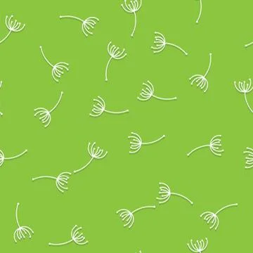 Seamless pattern with flying dandelion seeds or achenes on green background Stock Illustration