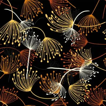 Seamless pattern. Flying of dandelion seeds. Stylish repeating texture. vecto Stock Illustration