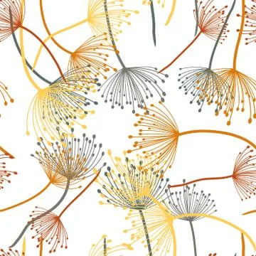 Seamless pattern. Flying of dandelion seeds. Stylish repeating texture. vecto Stock Illustration