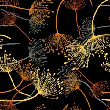 Seamless pattern. Flying of dandelion seeds. Stylish repeating texture. vecto Stock Illustration