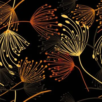 Seamless pattern. Flying of dandelion seeds. Stylish repeating texture. vecto Stock Illustration