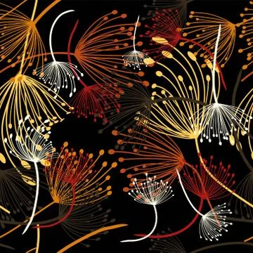 Seamless pattern. Flying of dandelion seeds. Stylish repeating texture. vecto Stock Illustration