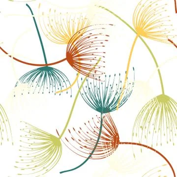 Seamless pattern. Flying of dandelion seeds. Stylish repeating texture. Vecto Stock Illustration