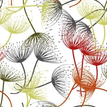 Seamless pattern. Flying of dandelion seeds. Stylish repeating texture. Vecto Stock Illustration