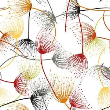 Seamless pattern. Flying of dandelion seeds. Stylish repeating texture. Vecto Stock Illustration