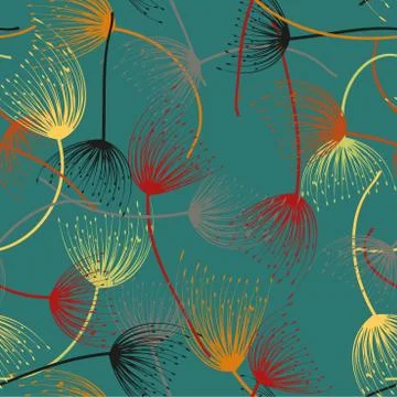 Seamless pattern. Flying of dandelion seeds. Stylish repeating texture. Vecto Stock Illustration