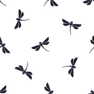 Seamless pattern with flying dragonfly with curved body Stock Illustration