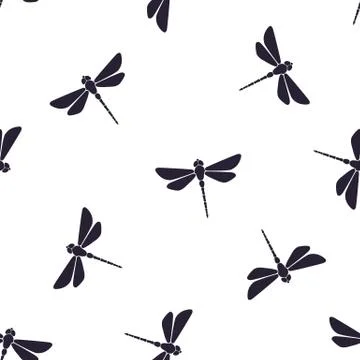 Seamless pattern with flying dragonfly with a straight body Stock Illustration