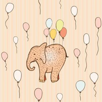 Seamless pattern with flying elephant Stock Illustration
