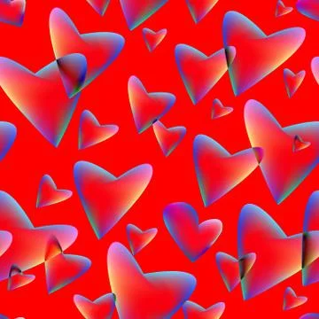 Seamless pattern with flying hearts.Transparent elements on red background Stock Illustration